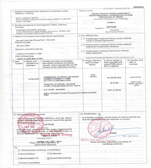 CO form D (Certificate of Origin Form D) là giấy chứng nhận xuất xứ áp dụng cho hàng hóa xuất nhập khẩu giữa Việt Nam sang các nước thành viên khu vực ASEAN thuộc diện được hưởng ưu đãi thuế quan theo các cam kết trong ATIGA