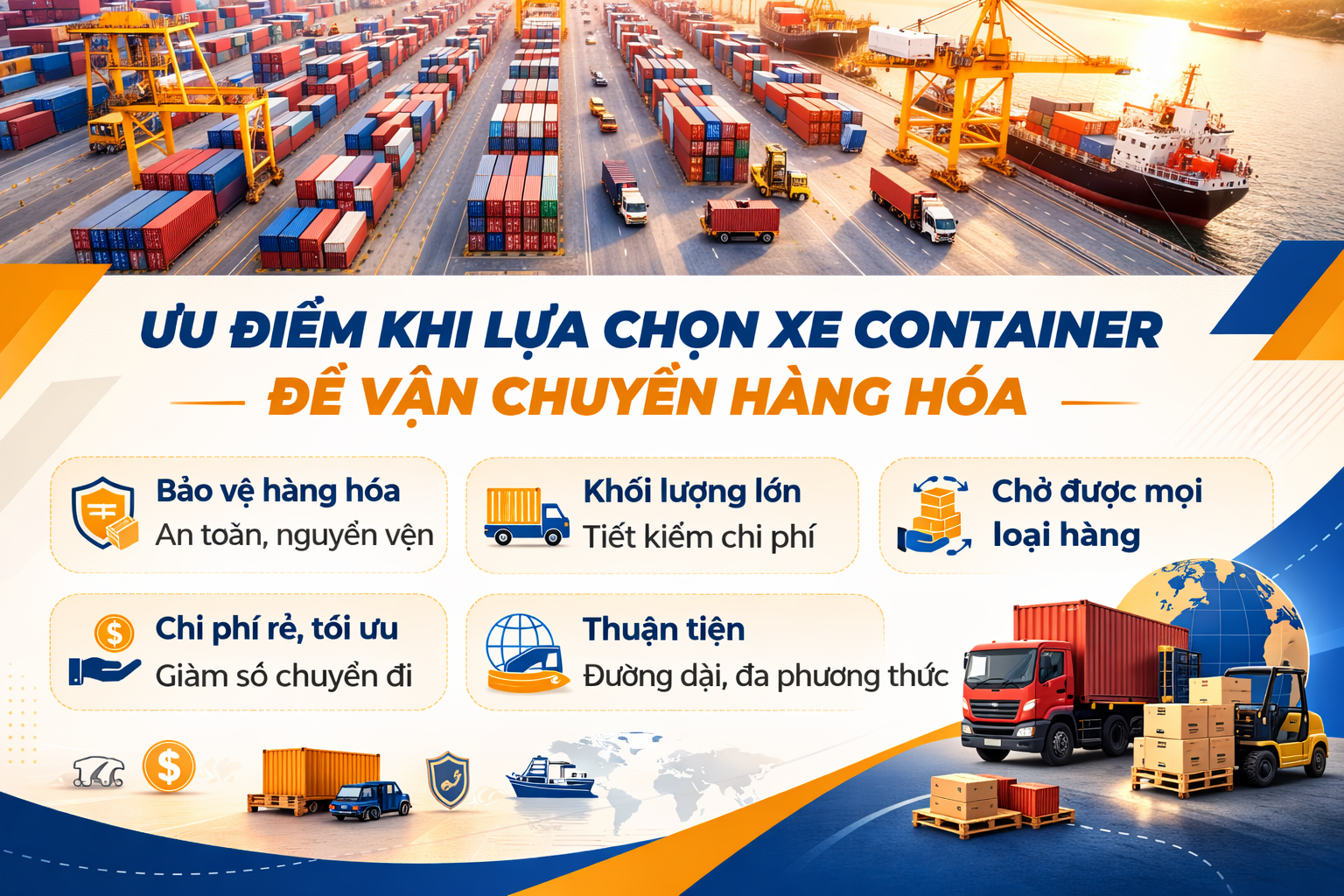 Ưu điểm khi lựa chọn xe container để vận chuyển hàng hóa