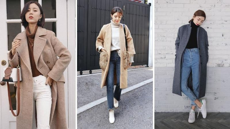 Áo len cổ cao mix áo khoác dạ dáng dài