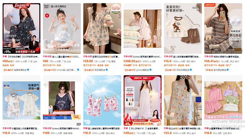 Một số link shop đồ ngủ uy tín trên các trang TMĐT của Trung Quốc