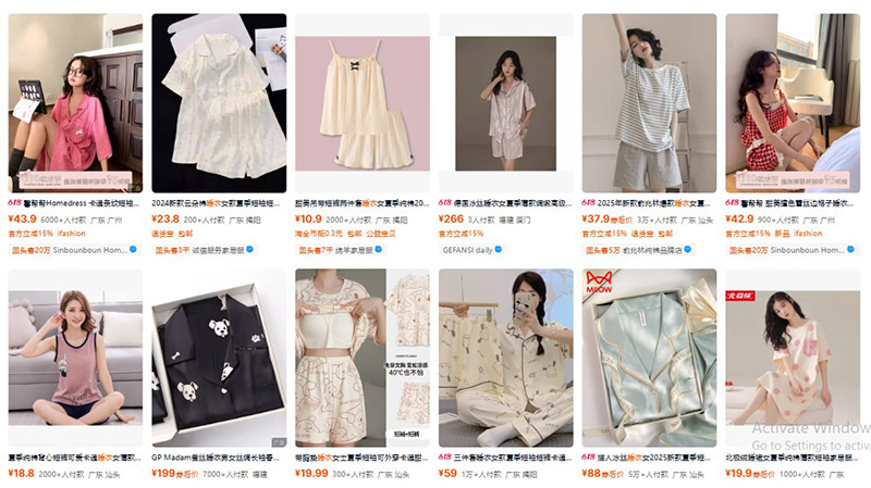 Một số link shop đồ ngủ uy tín trên các trang TMĐT của Trung Quốc